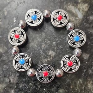 Handmade Silver Hematite Beaded Bracelet with Vibrant Accents